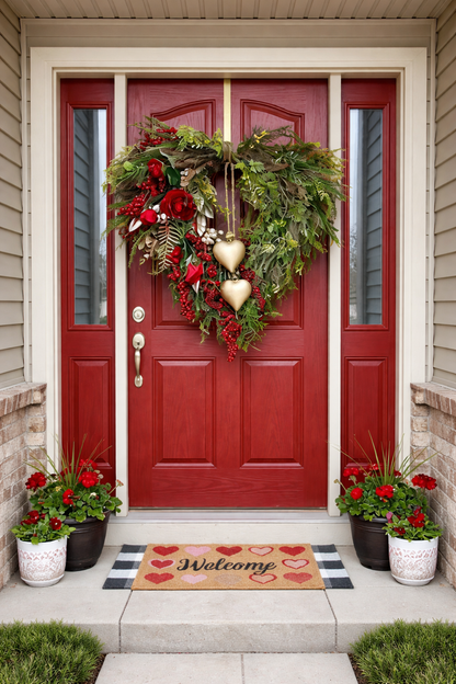 🏆Valentine's Day Pre-Sale Save 70%❤️ Farmhouse Valentine Heart Wreath: Gold Bells, Red Roses & Berries🎉