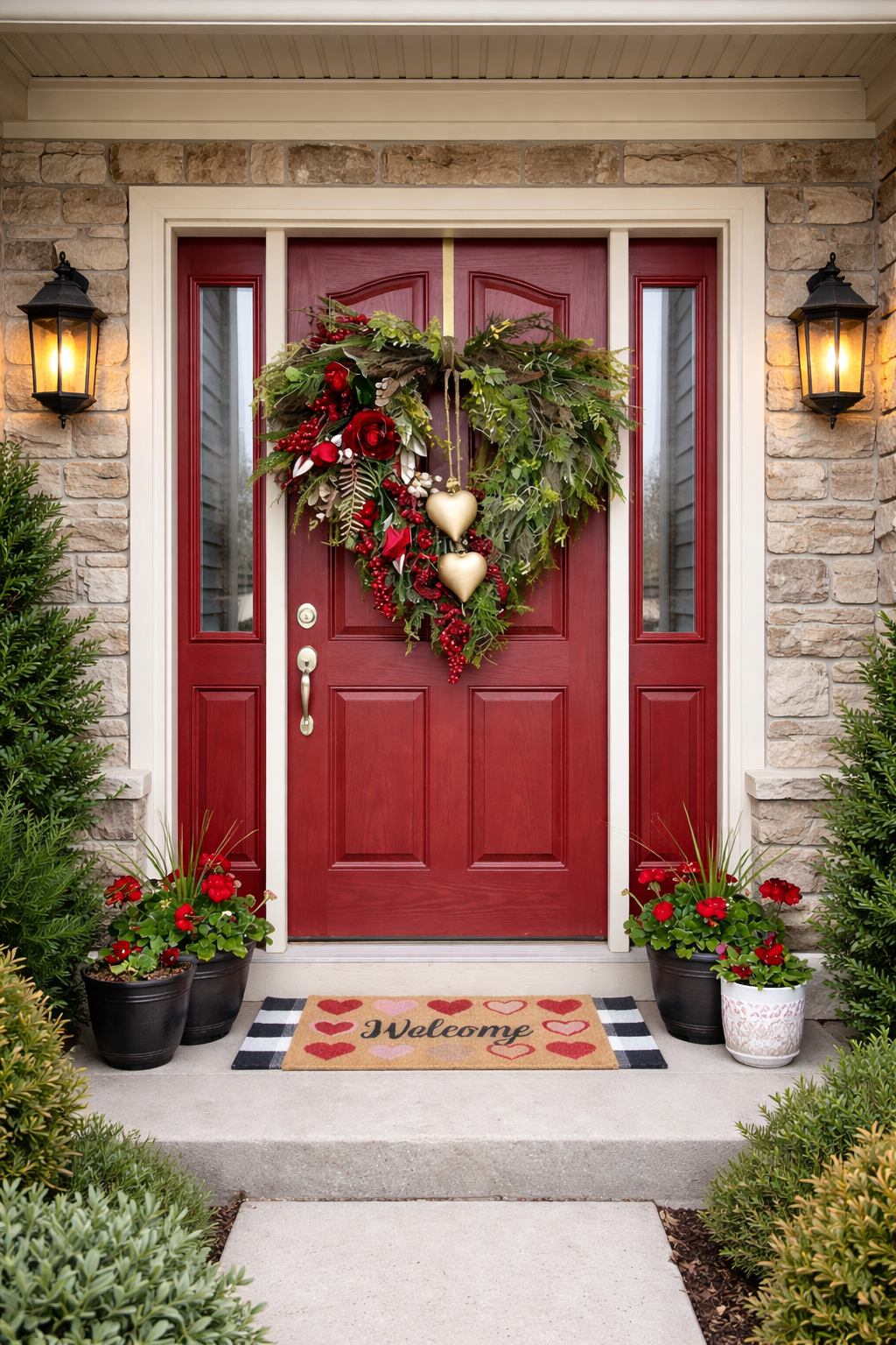 🏆Valentine's Day Pre-Sale Save 70%❤️ Farmhouse Valentine Heart Wreath: Gold Bells, Red Roses & Berries🎉